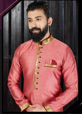 Pink embroidered art silk kurta-pajama 2