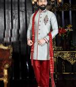 Grey embroidered art silk kurta-pajama