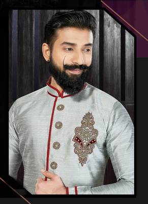 Grey embroidered art silk kurta-pajama 2