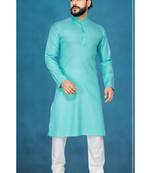 Green plain cotton poly kurta-pajama