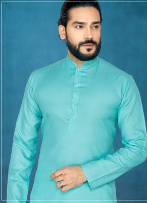 Green plain cotton poly kurta-pajama 2