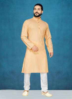 Orange plain cotton poly kurta-pajama 1