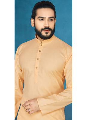 Orange plain cotton poly kurta-pajama 2