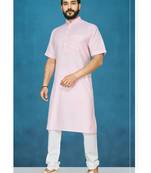 Pink plain cotton poly kurta-pajama