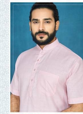 Pink plain cotton poly kurta-pajama 2