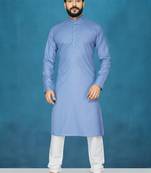 Blue plain cotton poly kurta-pajama
