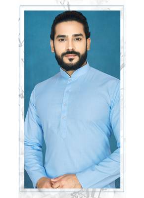 Blue plain cotton poly kurta-pajama 2