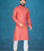 Red plain cotton poly kurta-pajama
