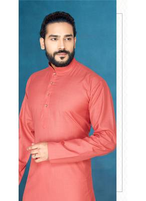 Red plain cotton poly kurta-pajama 2