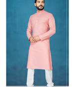 Pink plain cotton poly kurta-pajama