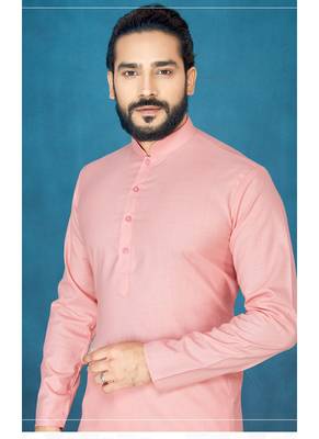 Pink plain cotton poly kurta-pajama 2
