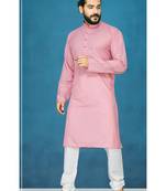 Pink plain cotton poly kurta-pajama