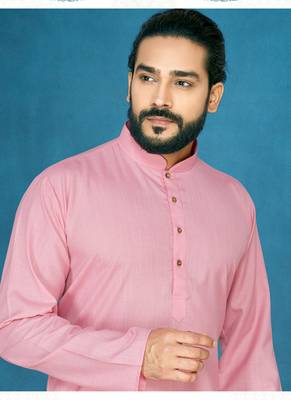 Pink plain cotton poly kurta-pajama 2