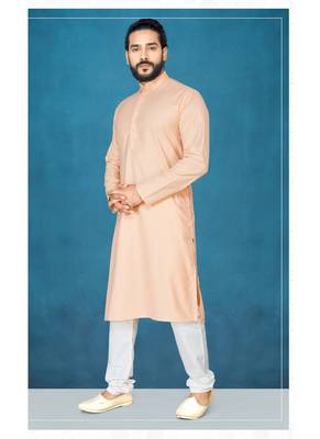 Orange plain cotton poly kurta-pajama 1