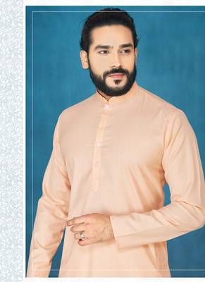 Orange plain cotton poly kurta-pajama 2