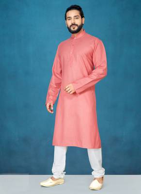 Red plain cotton poly kurta-pajama 1