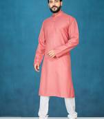 Red plain cotton poly kurta-pajama