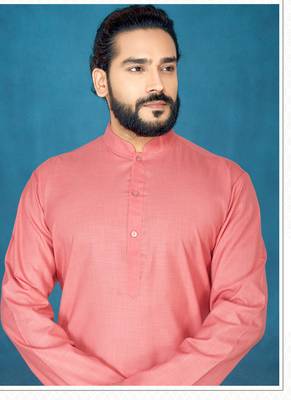 Red plain cotton poly kurta-pajama 2