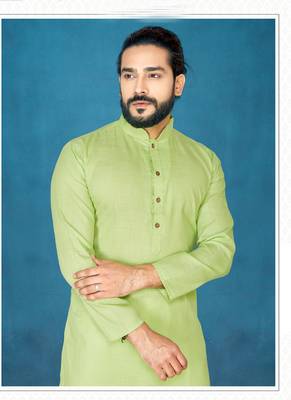Green plain cotton poly kurta-pajama 2