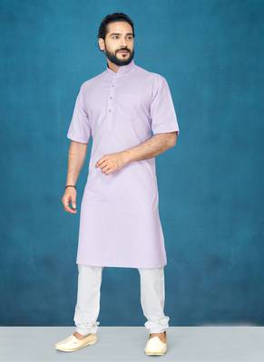 Purple plain cotton poly kurta-pajama 1