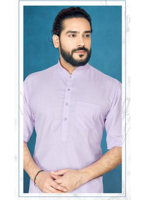 Purple plain cotton poly kurta-pajama 2