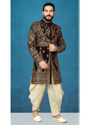 Brown woven velvet indo-western-dresses 1