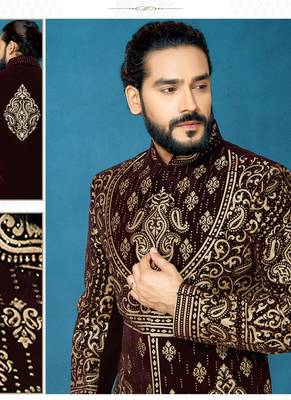 Brown woven velvet indo-western-dresses 2