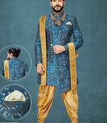 Blue woven art dupion silk indo-western-dresses