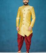 Yellow woven south silk indo-western-dresses