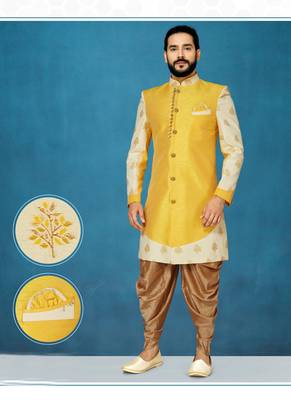 Yellow woven jacquard indo-western-dresses 1