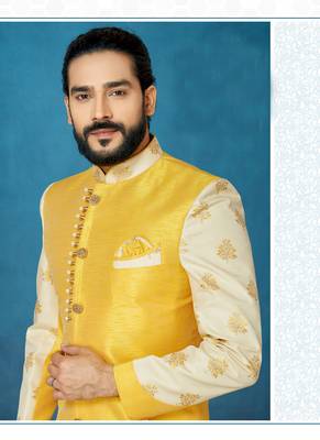Yellow woven jacquard indo-western-dresses 2