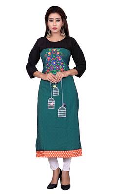 Olive printed crepe ethnic-kurtis 1