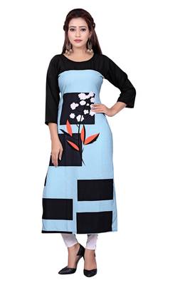 Sky-blue printed crepe ethnic-kurtis 1