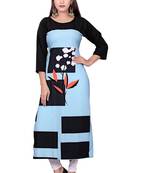 Sky-blue printed crepe ethnic-kurtis