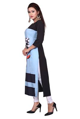 Sky-blue printed crepe ethnic-kurtis 2