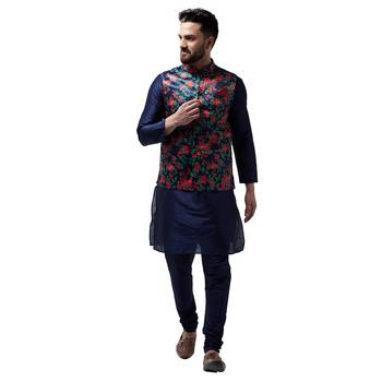 Blue Plain Dupion Silk Kurta Pajama 1