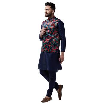 Blue Plain Dupion Silk Kurta Pajama 2