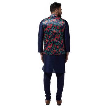 Blue Plain Dupion Silk Kurta Pajama 3