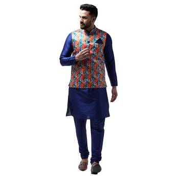 Blue Plain Dupion Silk Kurta Pajama 1