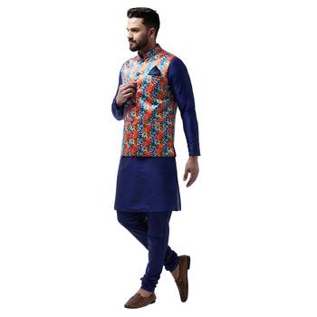 Blue Plain Dupion Silk Kurta Pajama 2