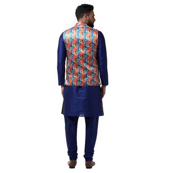 Blue Plain Dupion Silk Kurta Pajama 3