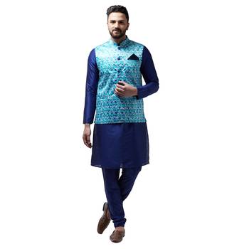 Blue Plain Dupion Silk Kurta Pajama 1