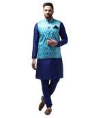 Blue Plain Dupion Silk Kurta Pajama