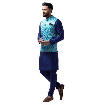 Blue Plain Dupion Silk Kurta Pajama 2