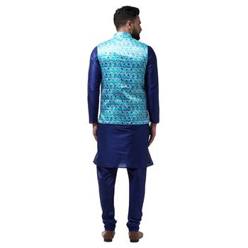 Blue Plain Dupion Silk Kurta Pajama 3