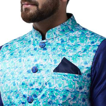 Blue Plain Dupion Silk Kurta Pajama 5