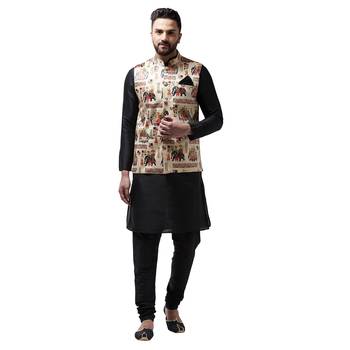 Black Plain Dupion Silk Kurta Pajama 1