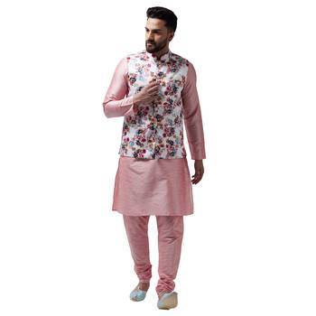 Pink Plain Dupion Silk Kurta Pajama 1