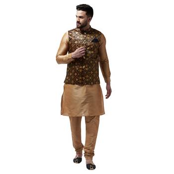 Gold Plain Dupion Silk Kurta Pajama 1