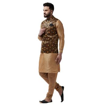 Gold Plain Dupion Silk Kurta Pajama 2